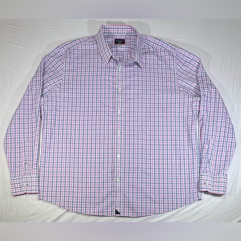 Untuckit Shirt Mens 2xl XXL Button Up Pink Blue White Check Preppy Casual